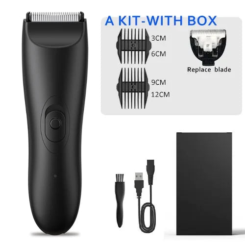 MEN'S BODY HAIR TRIMMER, INCLUDING A TRIMMER FOR INTIMATE HAIR.
