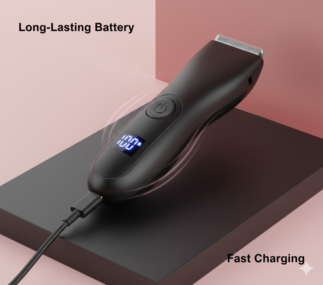 MEN'S BODY HAIR TRIMMER, INCLUDING A TRIMMER FOR INTIMATE HAIR.