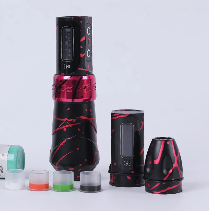 FLUX MAX PROFESSIONAL CORDLESS ROTARY TATTOO MACHINE, LED DIGITAL DISPLAY AND 4.0 MM WIDE TATTOO PEN.