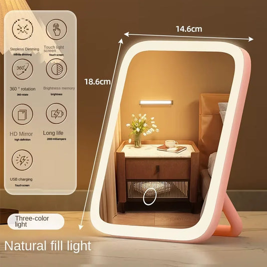 Small tabletop mirror with smart LED light.