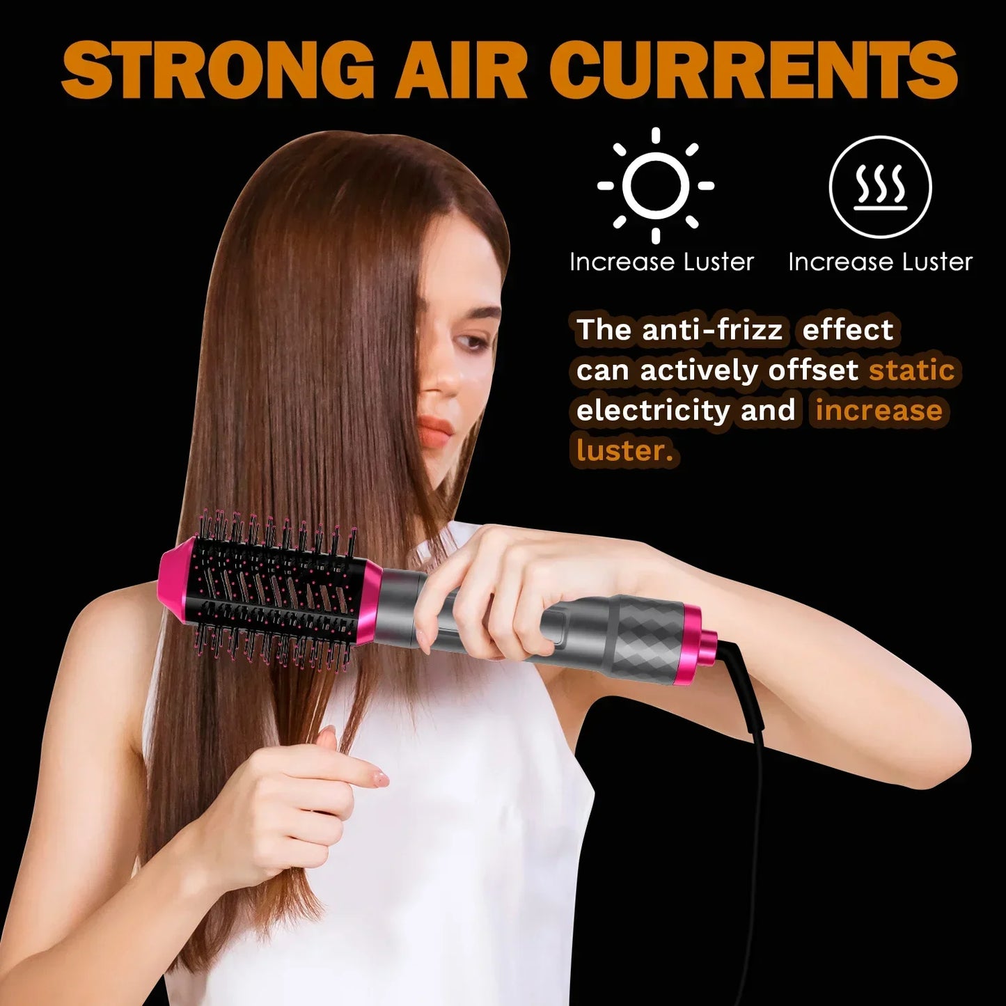 5-IN-1 HAIR DRYER WITH HOT AIR COMB FOR CURLING, STRAIGHTENING, AND ADDING VOLUME TO HAIR.