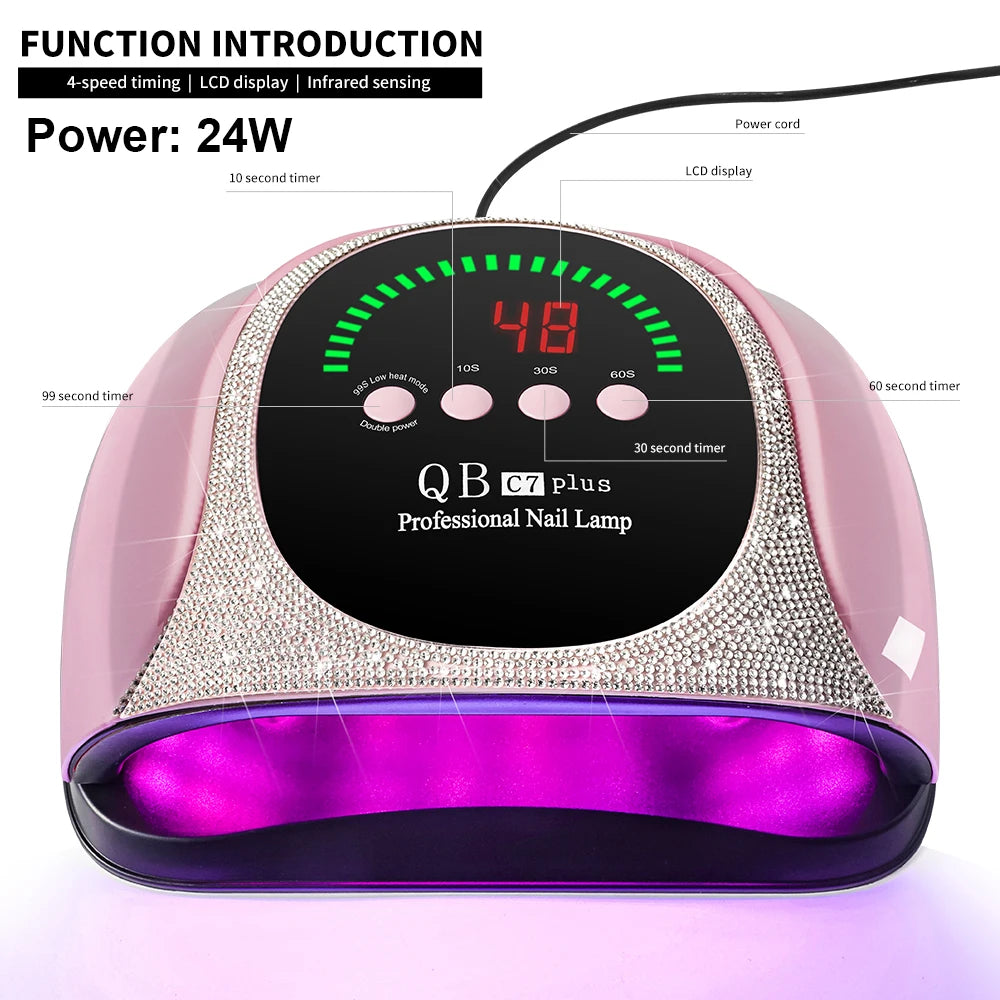 PROFESSIONAL UV/LED NAIL LAMP WITH 57 LEDS, FAST DRYING, FOR GEL POLISH CURING AND LCD DISPLAY.