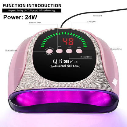 PROFESSIONAL UV/LED NAIL LAMP WITH 57 LEDS, FAST DRYING, FOR GEL POLISH CURING AND LCD DISPLAY.
