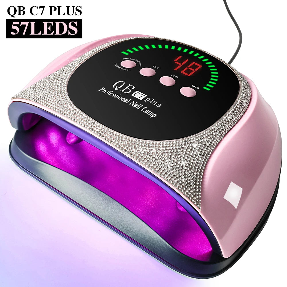 Professional UV/LED nail lamp with 57 LEDs, fast drying, for gel polish curing and LCD display.