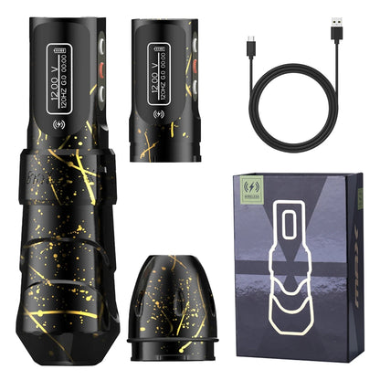 FLUX MAX PROFESSIONAL CORDLESS ROTARY TATTOO MACHINE, LED DIGITAL DISPLAY AND 4.0 MM WIDE TATTOO PEN.