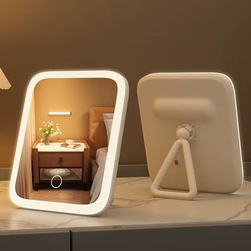 Small tabletop mirror with smart LED light.