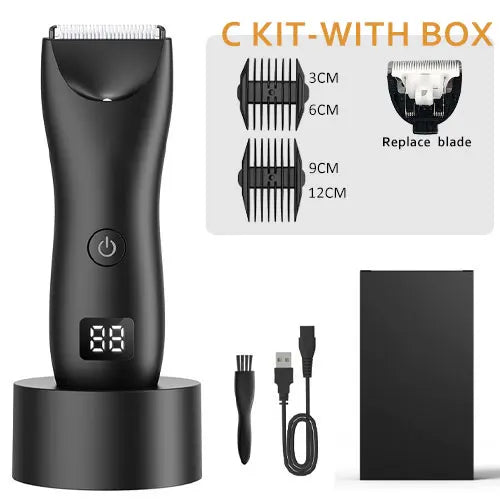 MEN'S BODY HAIR TRIMMER, INCLUDING A TRIMMER FOR INTIMATE HAIR.