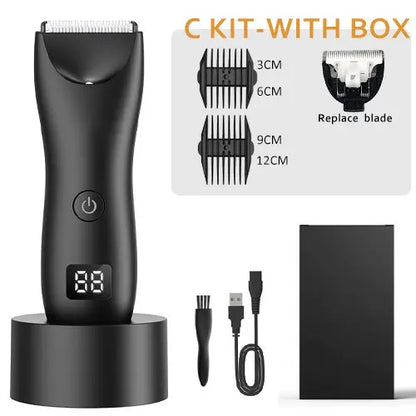 MEN'S BODY HAIR TRIMMER, INCLUDING A TRIMMER FOR INTIMATE HAIR.
