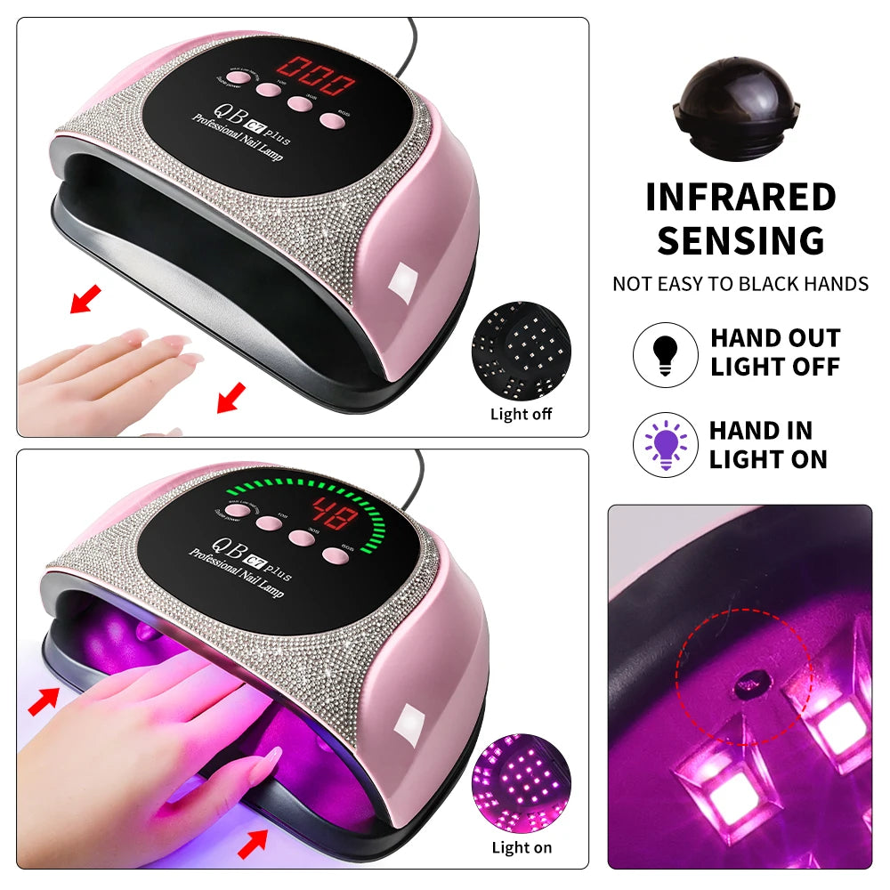 PROFESSIONAL UV/LED NAIL LAMP WITH 57 LEDS, FAST DRYING, FOR GEL POLISH CURING AND LCD DISPLAY.