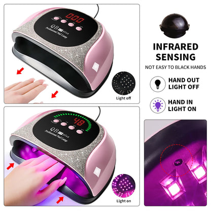 PROFESSIONAL UV/LED NAIL LAMP WITH 57 LEDS, FAST DRYING, FOR GEL POLISH CURING AND LCD DISPLAY.