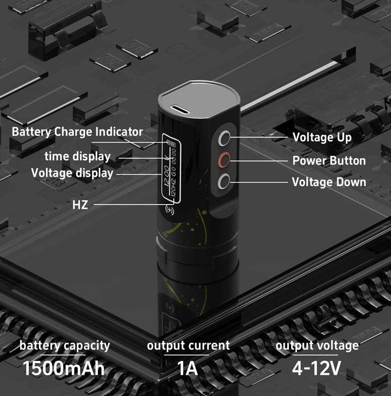 FLUX MAX PROFESSIONAL CORDLESS ROTARY TATTOO MACHINE, LED DIGITAL DISPLAY AND 4.0 MM WIDE TATTOO PEN.