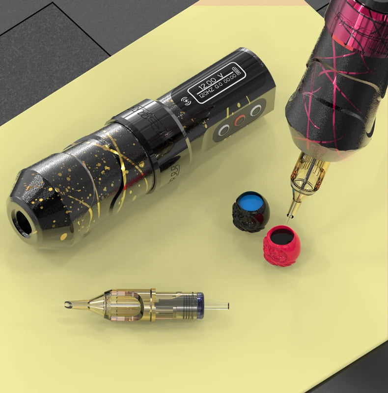 FLUX MAX PROFESSIONAL CORDLESS ROTARY TATTOO MACHINE, LED DIGITAL DISPLAY AND 4.0 MM WIDE TATTOO PEN.