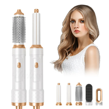 5-in-1 hair dryer with hot air comb for curling, straightening, and adding volume to hair.