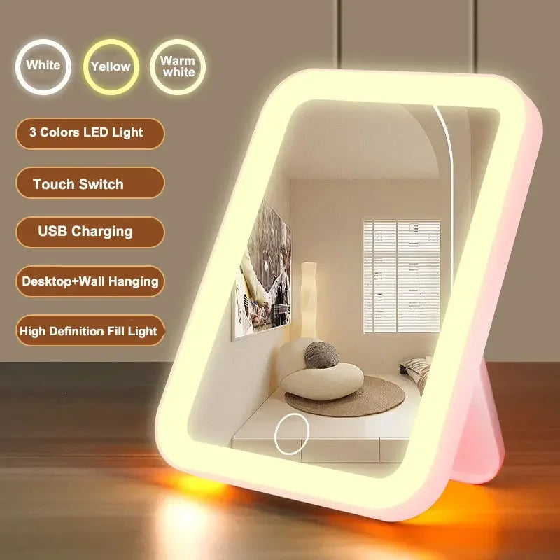 SMALL TABLETOP MIRROR WITH SMART LED LIGHT.