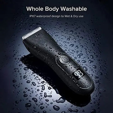 Men's body hair trimmer, including a trimmer for intimate hair.